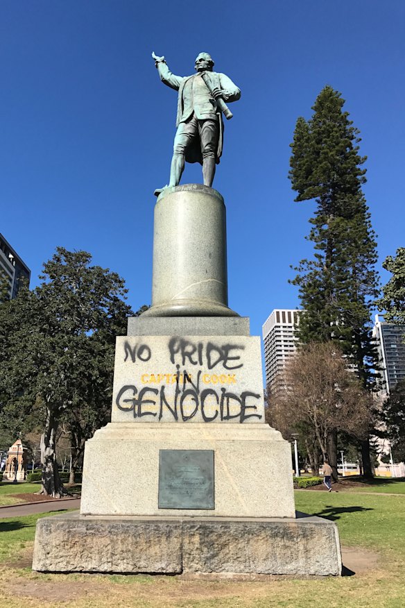 A statue of Captain Cook in Hyde Park was painted with the words "Change the date" and "No pride in genocide" last year.
