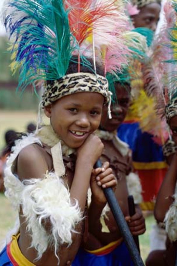 A Zulu boy in traditional costume.