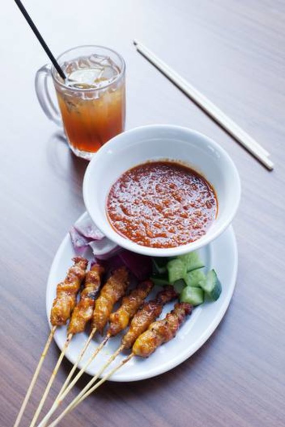 Go-to dish ... chicken satay with spicy peanut sauce.