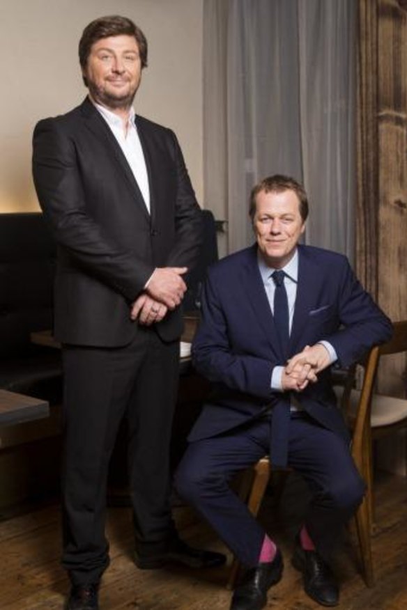 Chef Scott Pickett and Tom Parker Bowles during filming of Hotplate.