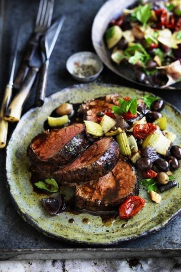 Beef with fennel caponata.