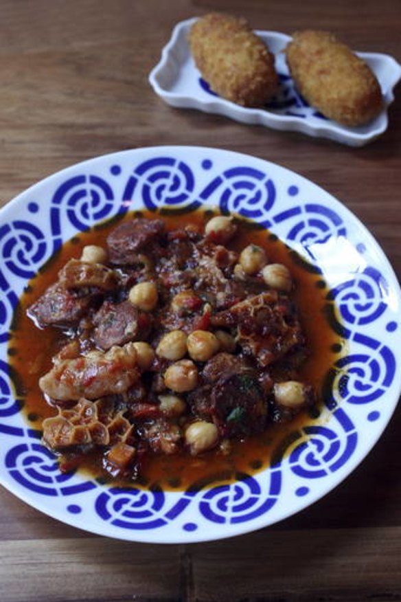 Smoked eel and horseradish croiquettes and tripe, chorizo sausage and chickpeas at MoVida.