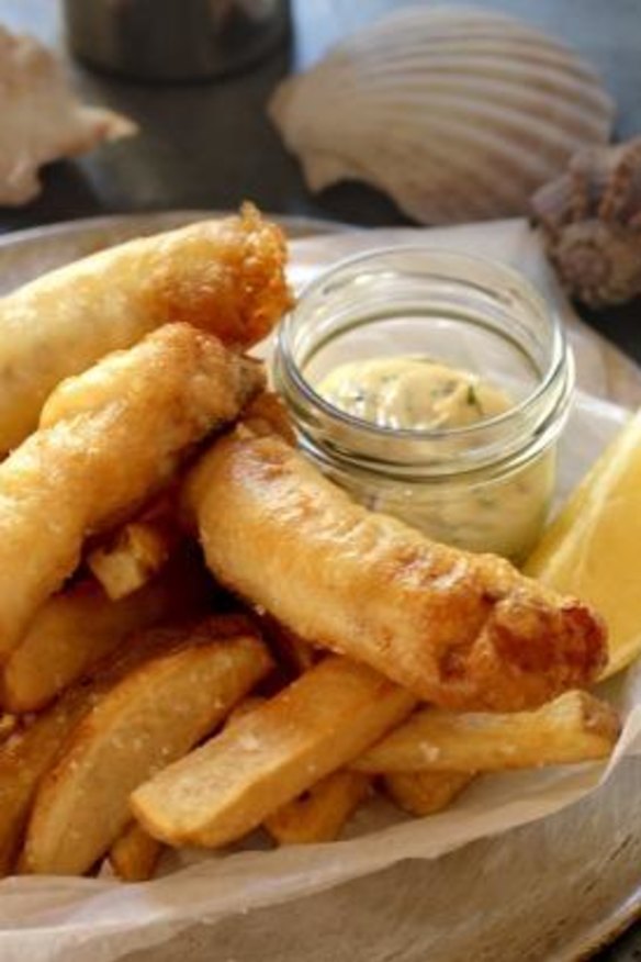 Fish and chips with tartare sauce at the Fish Shop.