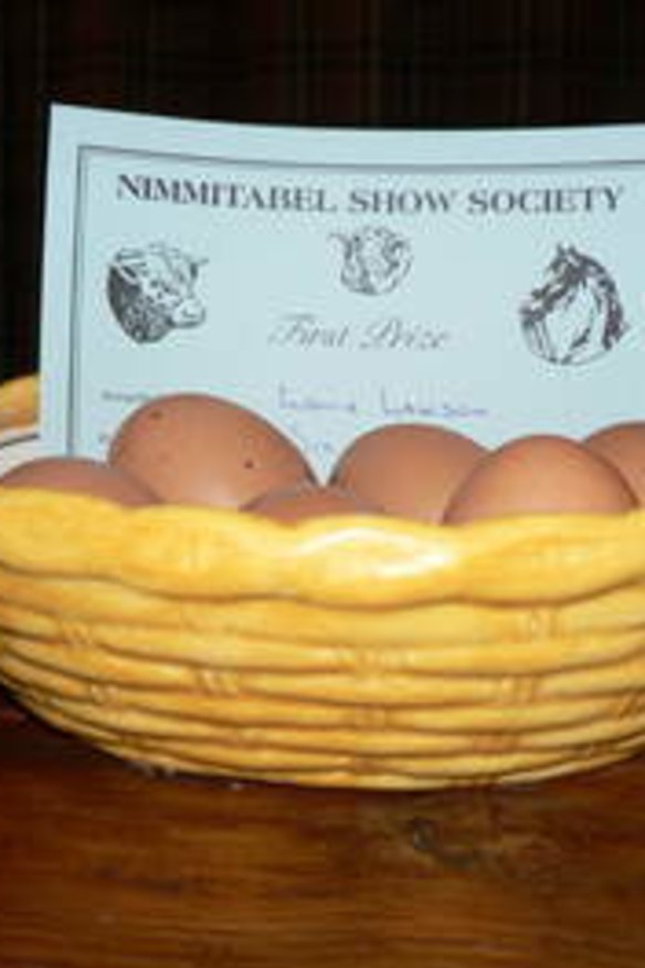 Six prize winning brown eggs from Elaine Lawson's property "Erindale" at Nimmitabel.