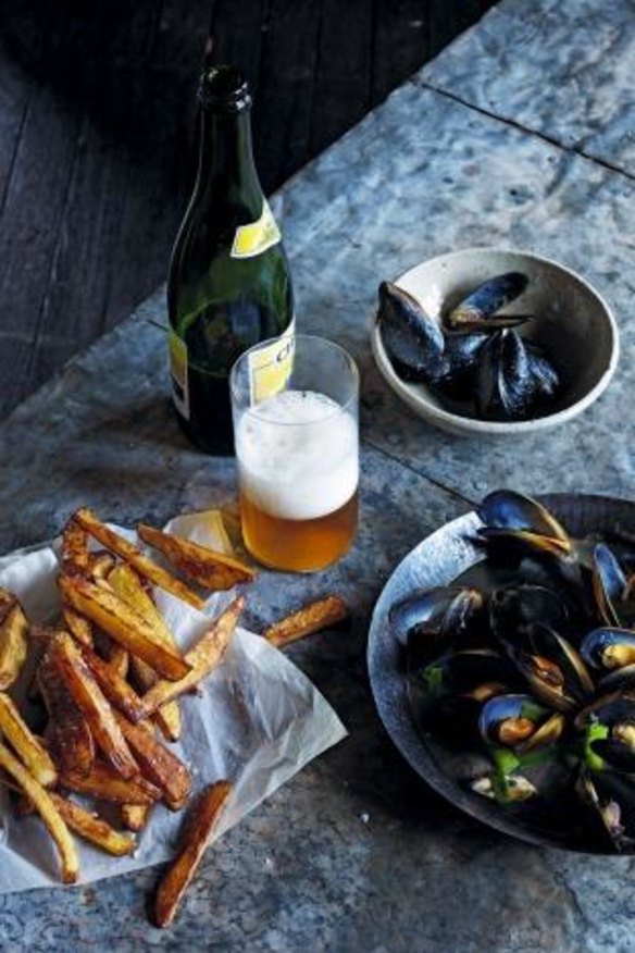 Mussels and fries, from <i>Food + Beer</i>, by Ross Dobson.