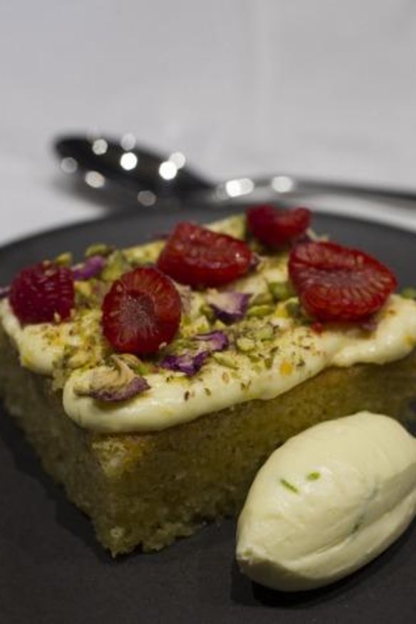 Two Fold's Revani semolina cake with lime mascarpone and spiced syrup.