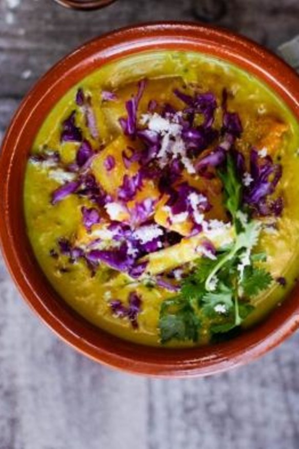 Pumpkin and green mango curry.