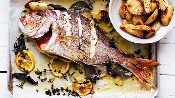 Whole snapper roasted with herbs and potato