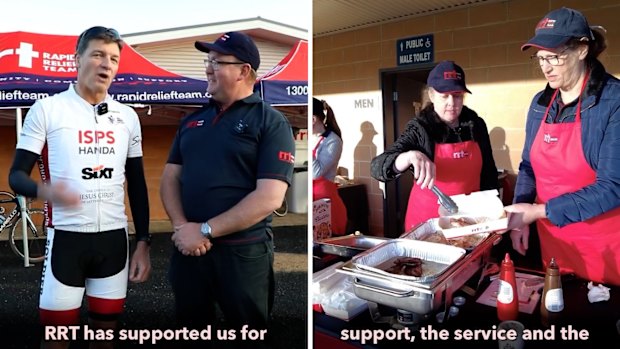 Senior Liberal MP Angus Taylor supports the Plymouth Brethren Christian Church's charity, the Rapid Relief Team, as it provides food for the Pollie Pedal bike ride.
