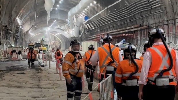 A rare look inside the giant cavern being built beneath Pyrmont for Sydney’s new Metro West line, opening in 2032.