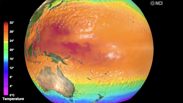 This animation looks beneath the ocean surface to reveal the oceanic processes that led to the 1997/98 El Nino. Credit: Stuart Ramsden (NCI)