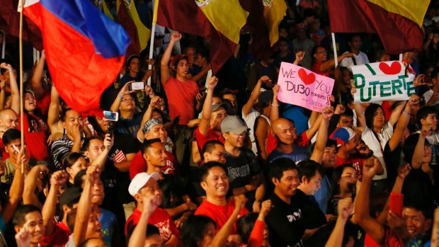 Supporters of President Rodrigo Duterte at Manila's Rizal Park for a vigil to show their backing for the president's so-called war on drugs.