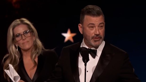 Late-night host Jimmy Kimmel made a jab at US President Donald Trump while accepting his Critics Choice Award.