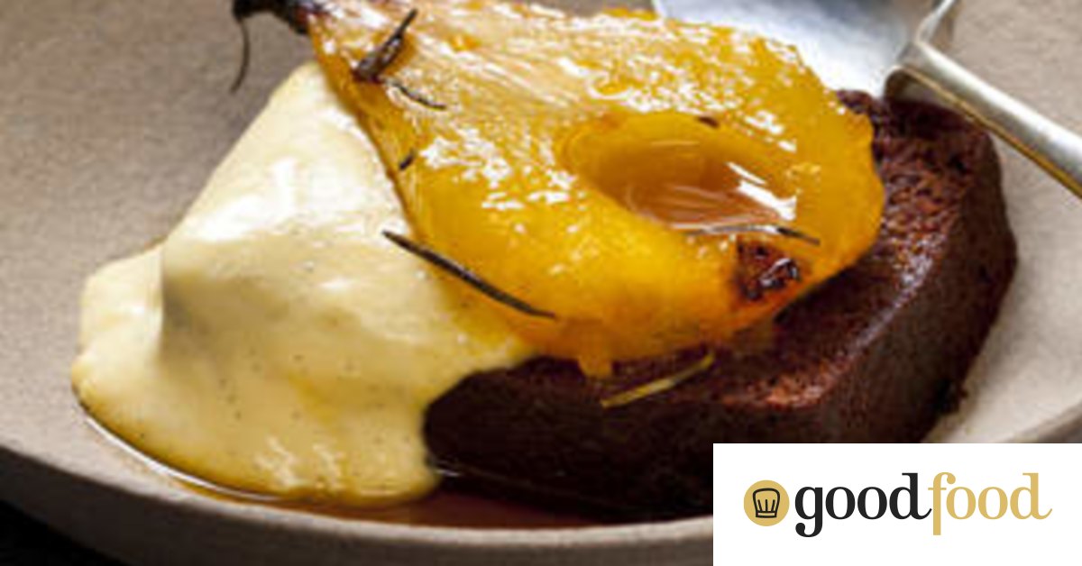 Roasted pears with saffron, rosemary and bay