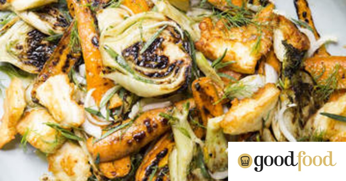 Chargrilled fennel and carrot salad with champagne vinegar, tarragon