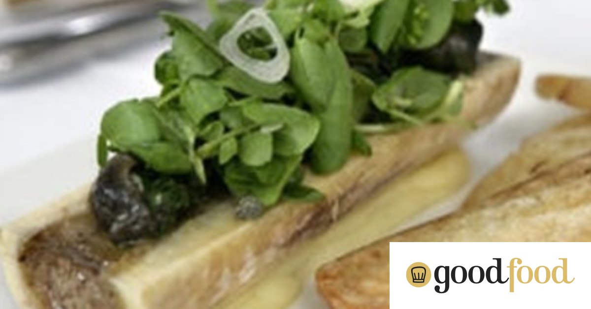 Roasted bone marrow with snails, watercress and shallot caper salad