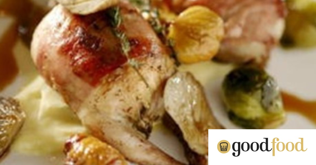 Oven roasted quail with bread stuffing, newseason vegetables and toasted