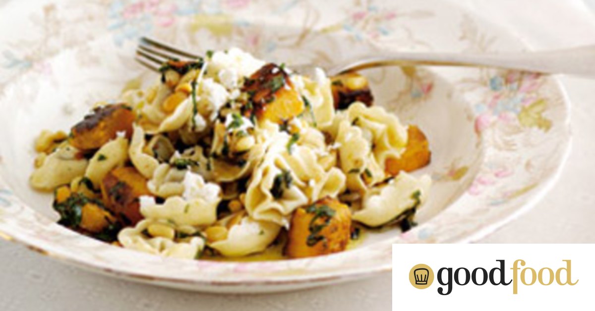 Veal tortellini with baked pumpkin and basil butter