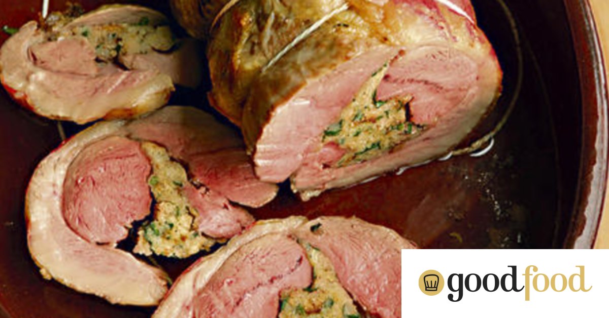 Roast lamb shoulder with tarragon and bread stuffing