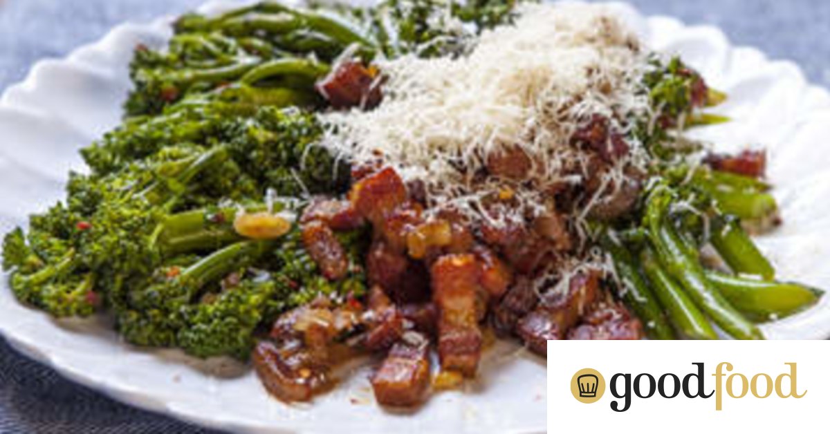 Broccolini with smoked speck, garlic and chilli