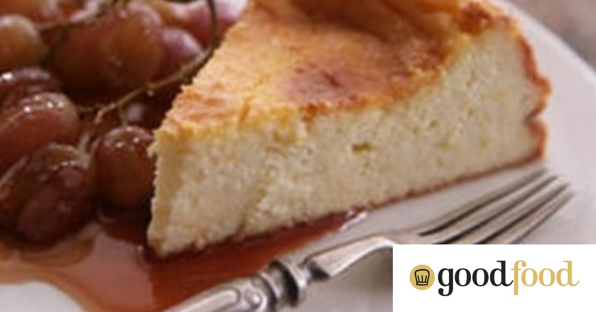 Ricotta cheesecake with poached grapes