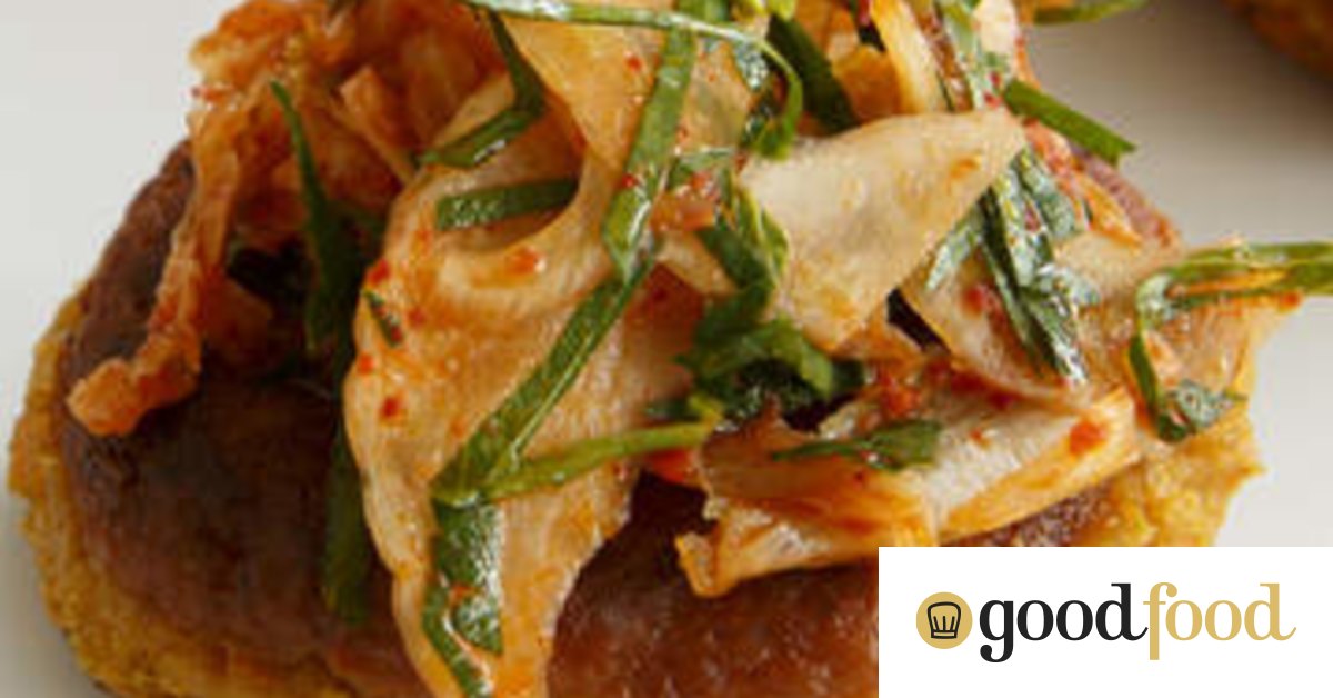 Chickpea and smoked paprika patties with kimchi salad