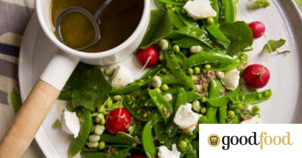 Pea and broad bean salad with nasturtium leaves