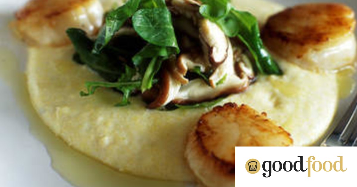 Scallops with blue cheese polenta and shiitake mushrooms