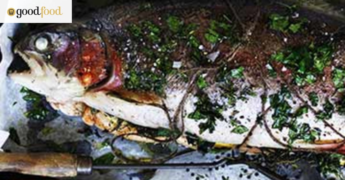 Whole roasted ocean trout with lemon and thyme