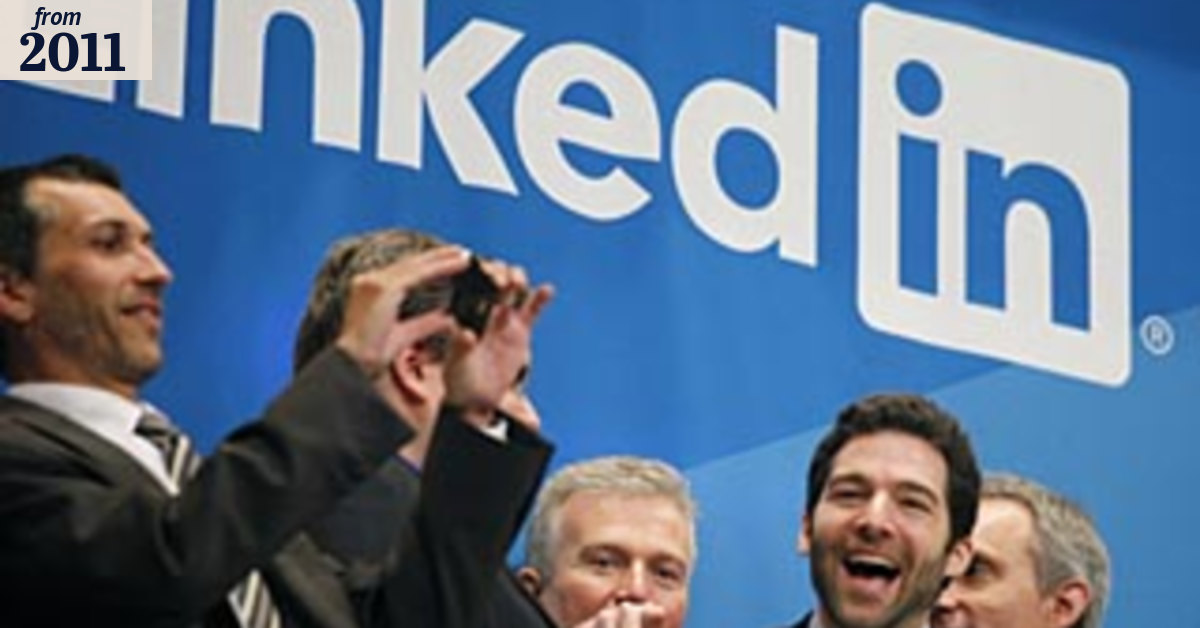 LinkedIn shares double on debut