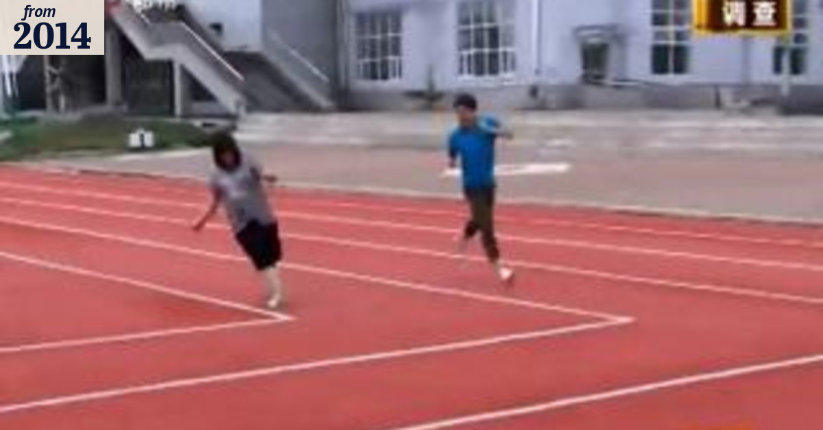 Right-angle running track built in China