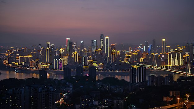 Chongqing – population 30 million – at twilight. 