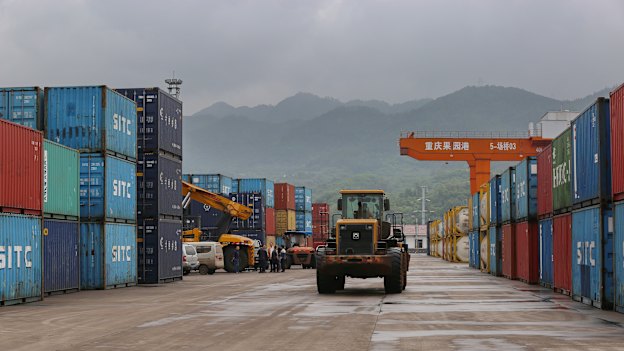 A logistics centre at Chongqing's port,   connecting the Yangtze and the Belt and Road regions.   