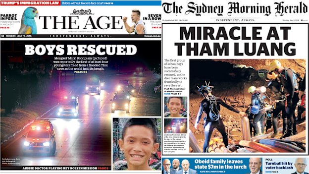 Monday's front pages of The Age and The Sydney Morning Herald. 