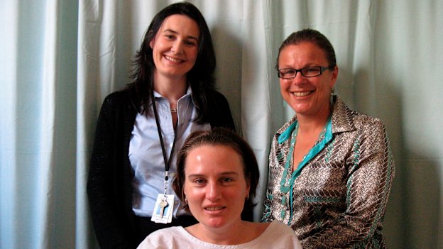 Banham with burns specialists, professors Suzanne Rea and Fiona Wood, at Royal Perth Hospital after the accident.