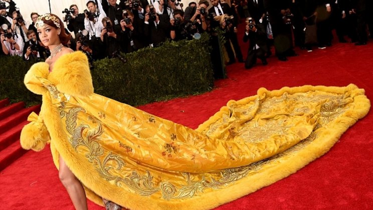 rihanna yellow silk dress Beautiful Rihanna at Clive Davis Pre-Grammy party in yellow satin gown from  Alexandre Vauthier Spring/Summer 2014