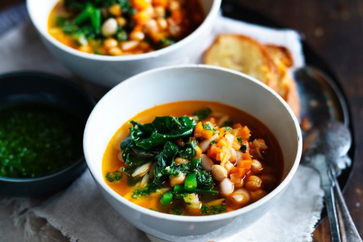 Neil Perry's minestrone with legumes and bacon.