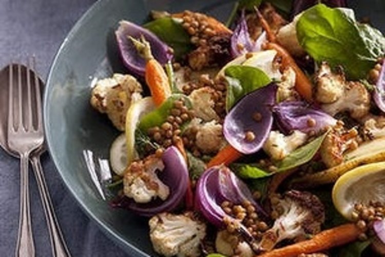 Jill Dupleix's roast vegie salad with lemony lentils.

