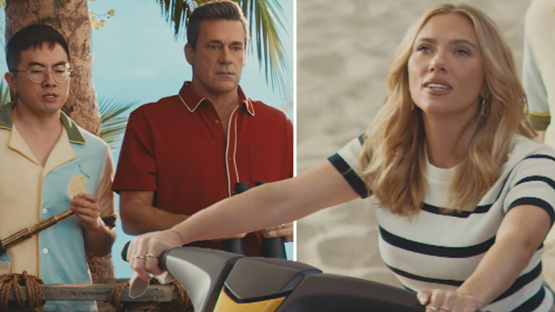 Jon Hamm, Bowen Yang and Scarlett Johansson star in Super Bowl ad
