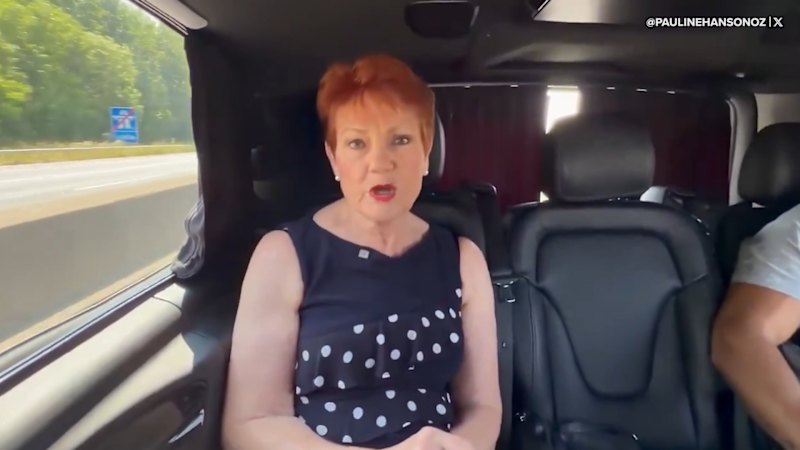 ‘I’m not your enemy’: Pauline Hanson hits back at Angus Taylor in video from London
