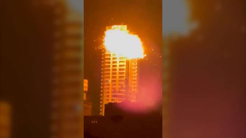 The moment a suspected Iranian drone hits Bahrain high-rise