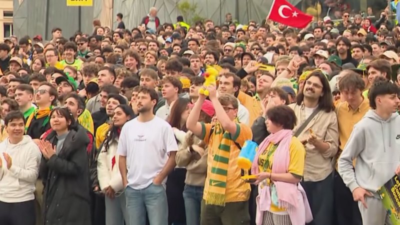 Socceroos fans in Melbourne's Federation Square