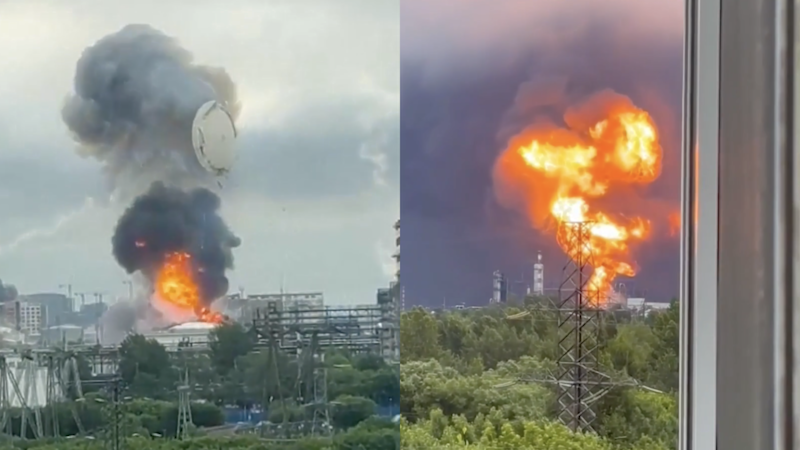 Ukrainian drone strike on oil refinery spreads flames and black smoke in Moscow