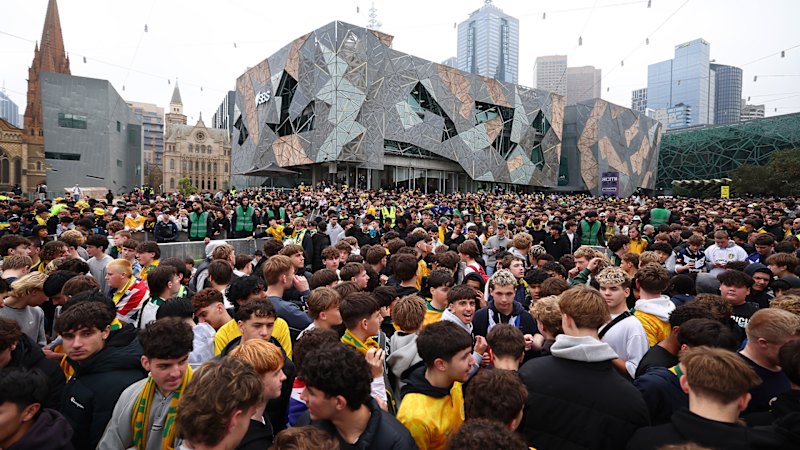 Socceroos fans pack into Federation Square