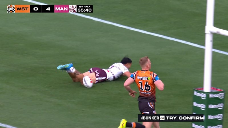 Tolutau Koula hits first for Manly