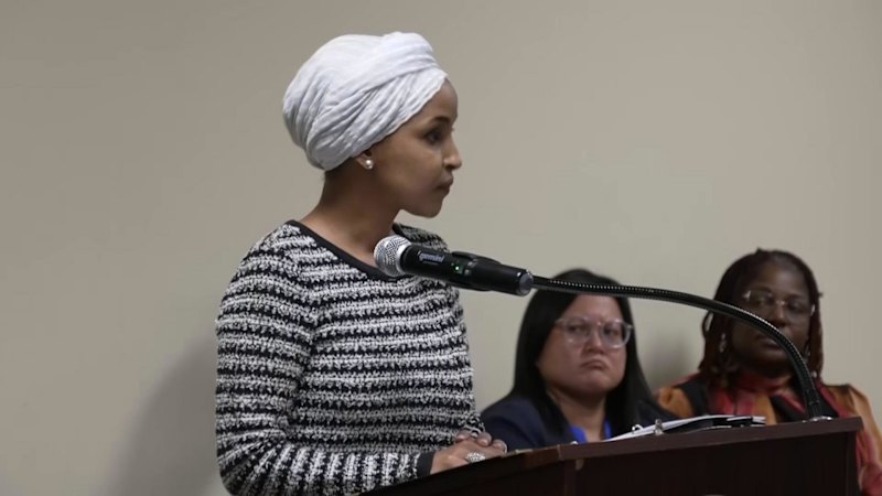Man tackled to ground after spraying unknown substance on Rep. Ilhan Omar at town hall in Minneapolis