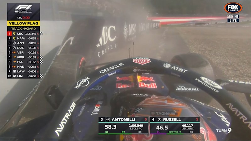 Russell takes pole after Verstappen crash