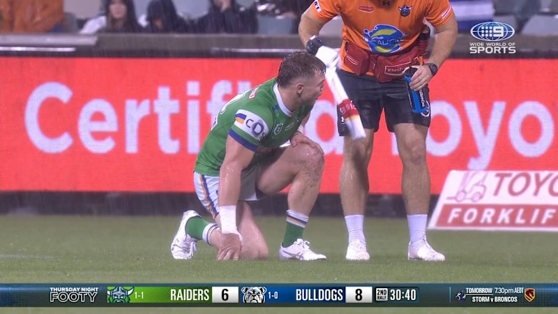 Young stays down after possible hip-drop