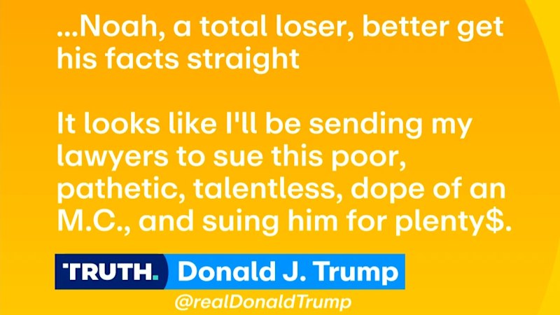 Trump threatens to sue Grammys' host