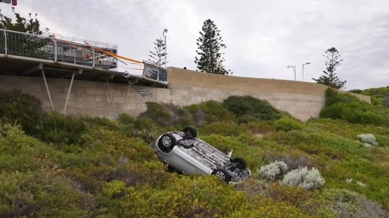 Perth driver crashes five metres down embankment